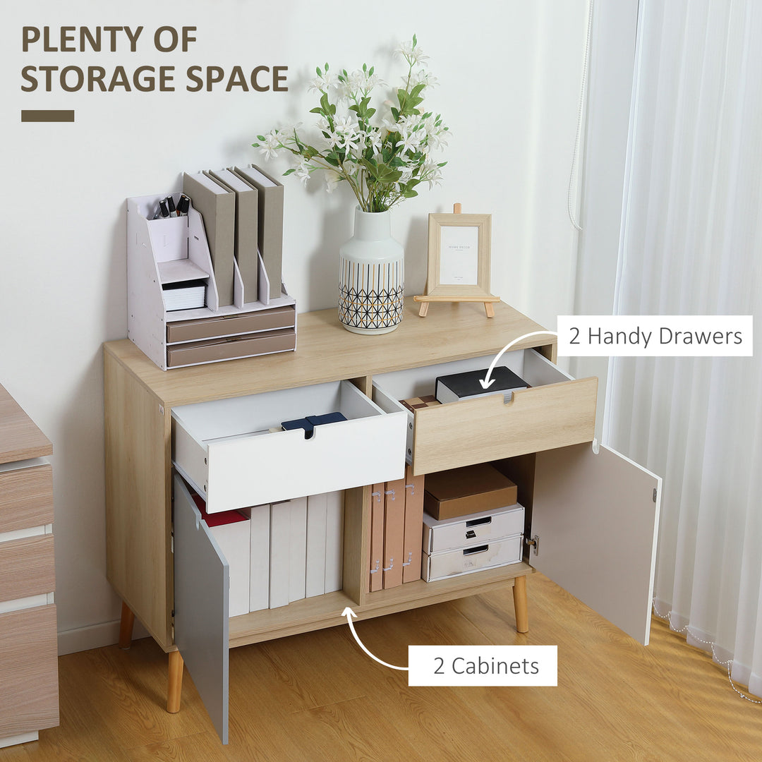 HOMCOM Kitchen Sideboard Storage Cabinet with Drawers, Wooden Cupboard for Bedroom, Living Room, Entryway Organisation