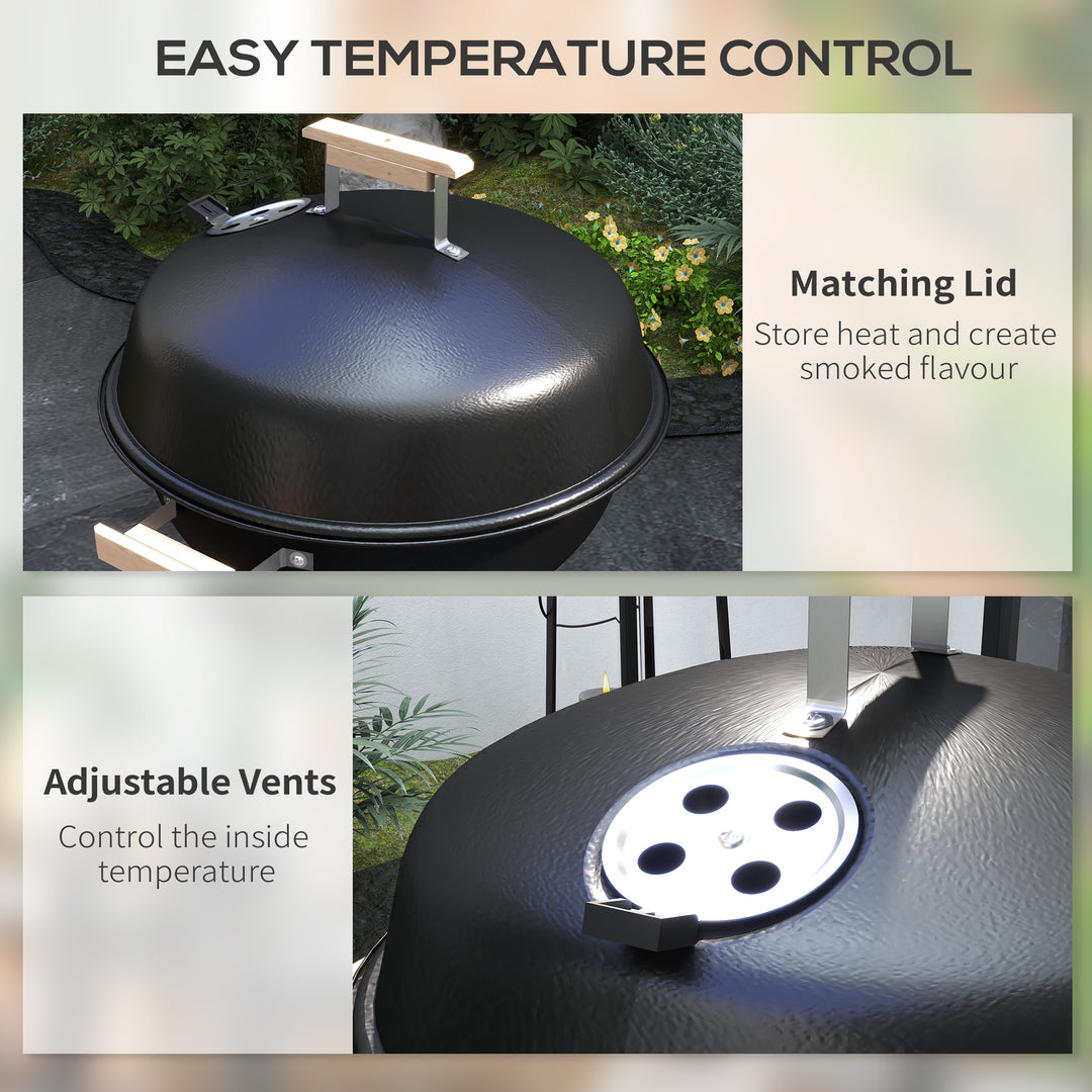Portable Round Kettle Charcoal Grill BBQ Smoker with Lid Outdoor Heat Control Party Patio Barbecue Garden