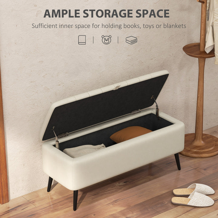 Linen-Look 92 x 31cm Storage Ottoman - Cream White