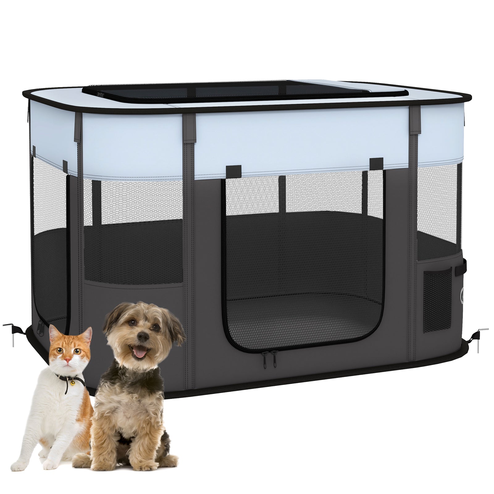 Foldable Dog Pen with Storage Bag for Indoor/Outdoor Use - Grey