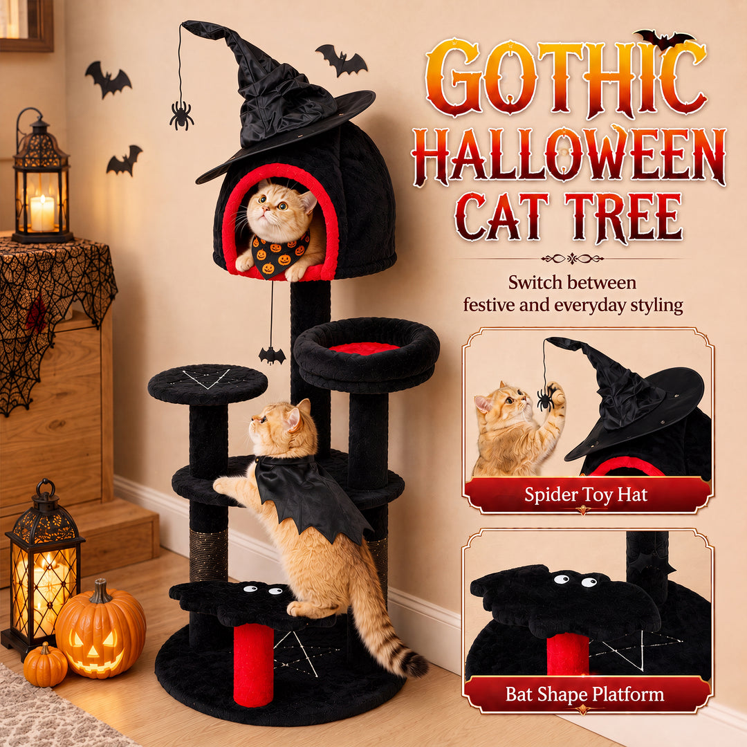Gothic Cat Tree, 155cm Cat Tower for Indoor Kittens, Multi-Level Stabl