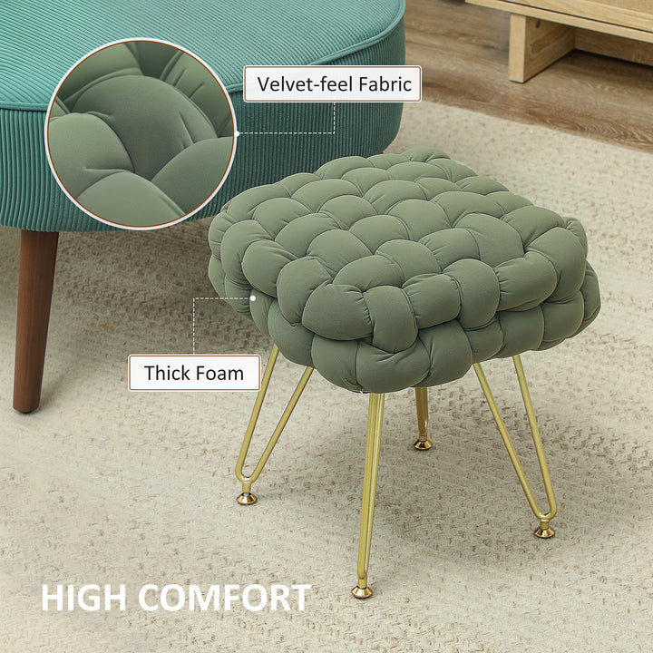Velvet-Feel Bold Woven Footstool - Green