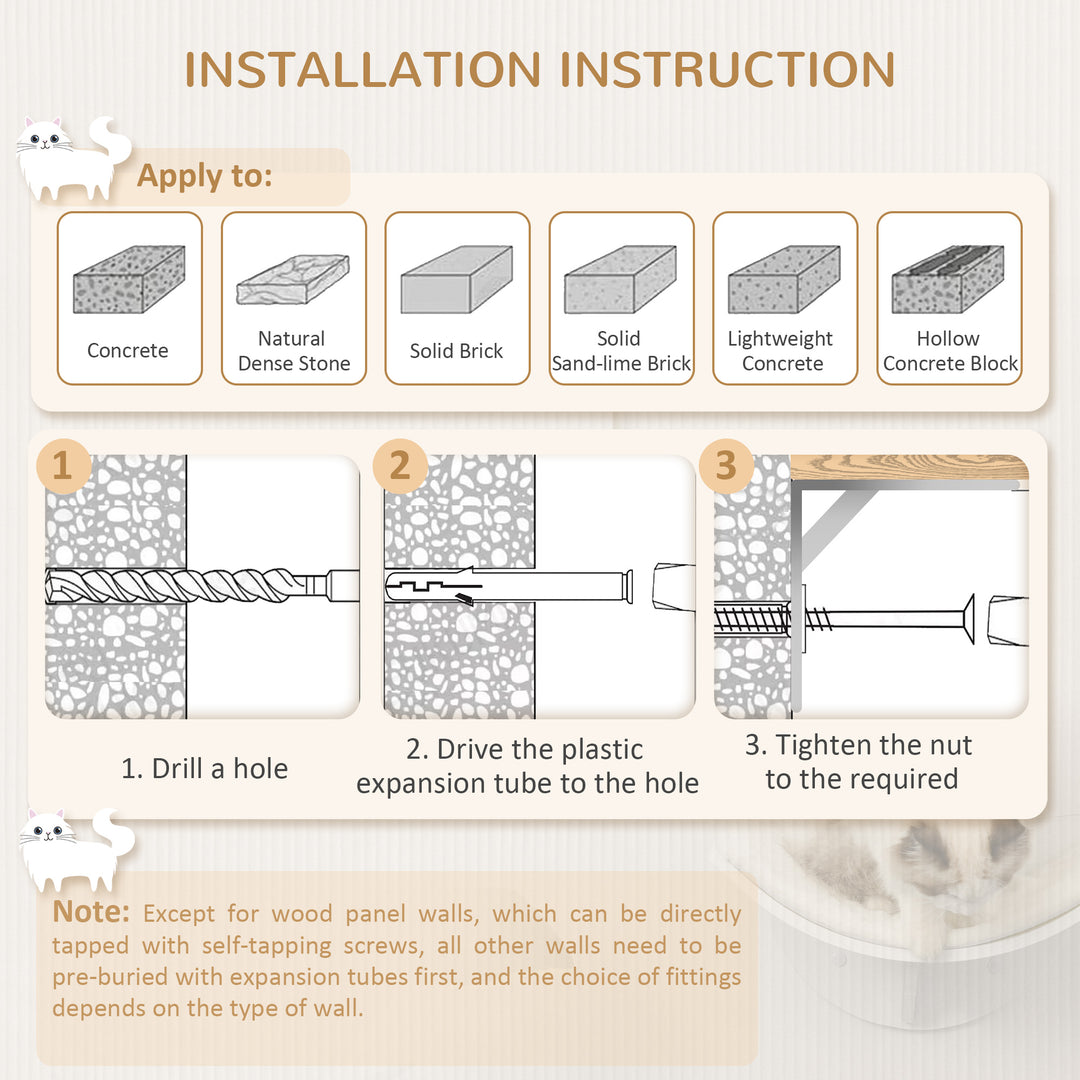 MCL Wood Cat Shelves, Wall-Mounted Cat Shelter, Curved Kitten Bed Perch Climber Furniture 41 x 28 x 21cm White
