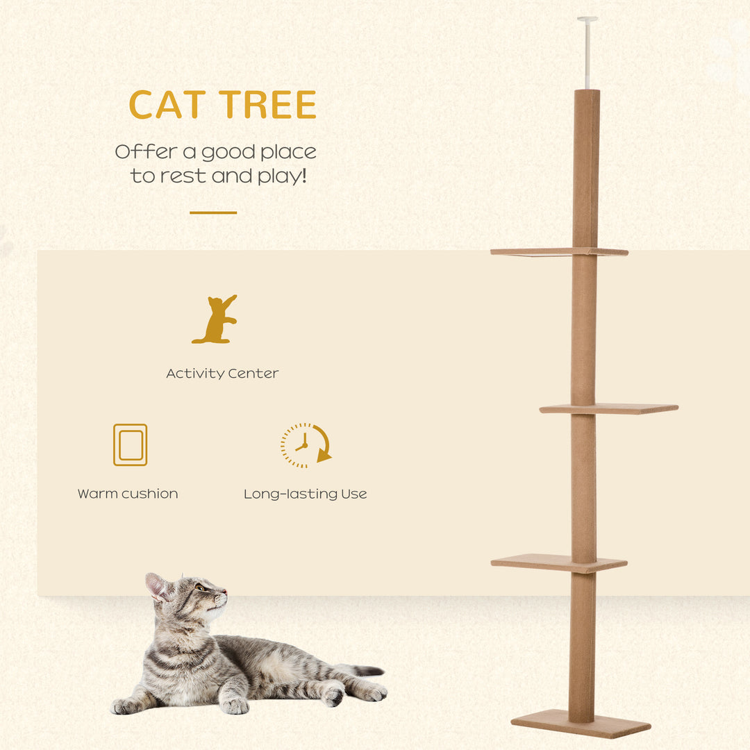 MCL 260cm Floor To Ceiling Cat Tree for Indoor Cats w/ Three Platforms Activity Centre - Brown