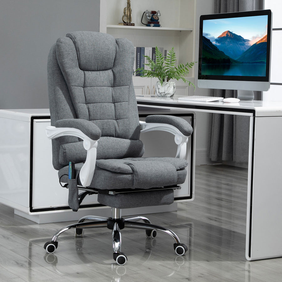 Heated 6 Points Vibration Massage Executive Office Chair Adjustable Swivel Ergonomic High Back Desk Chair Recliner with Footrest Grey