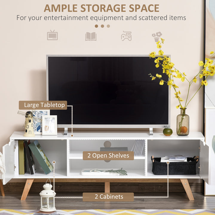 TV Stand Cabinet for TVs up to 65", Media Unit w/Wood Legs Storage Shelves Entertainment Center Modern Living Room Home Furniture White