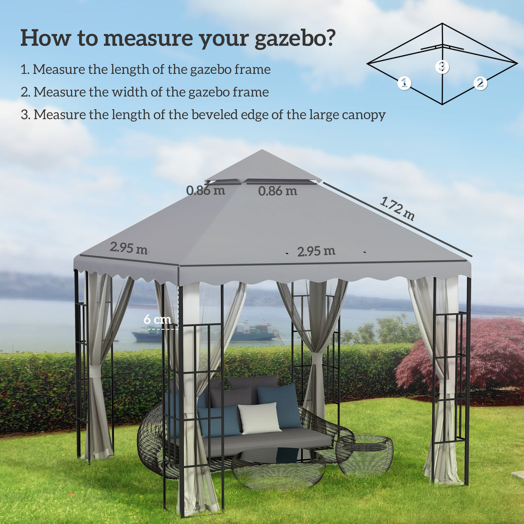 3 x 3 m Gazebo Canopy Replacement Covers, 2 - Tier Gazebo Roof Replacement TOP COVER ONLY, Light Grey