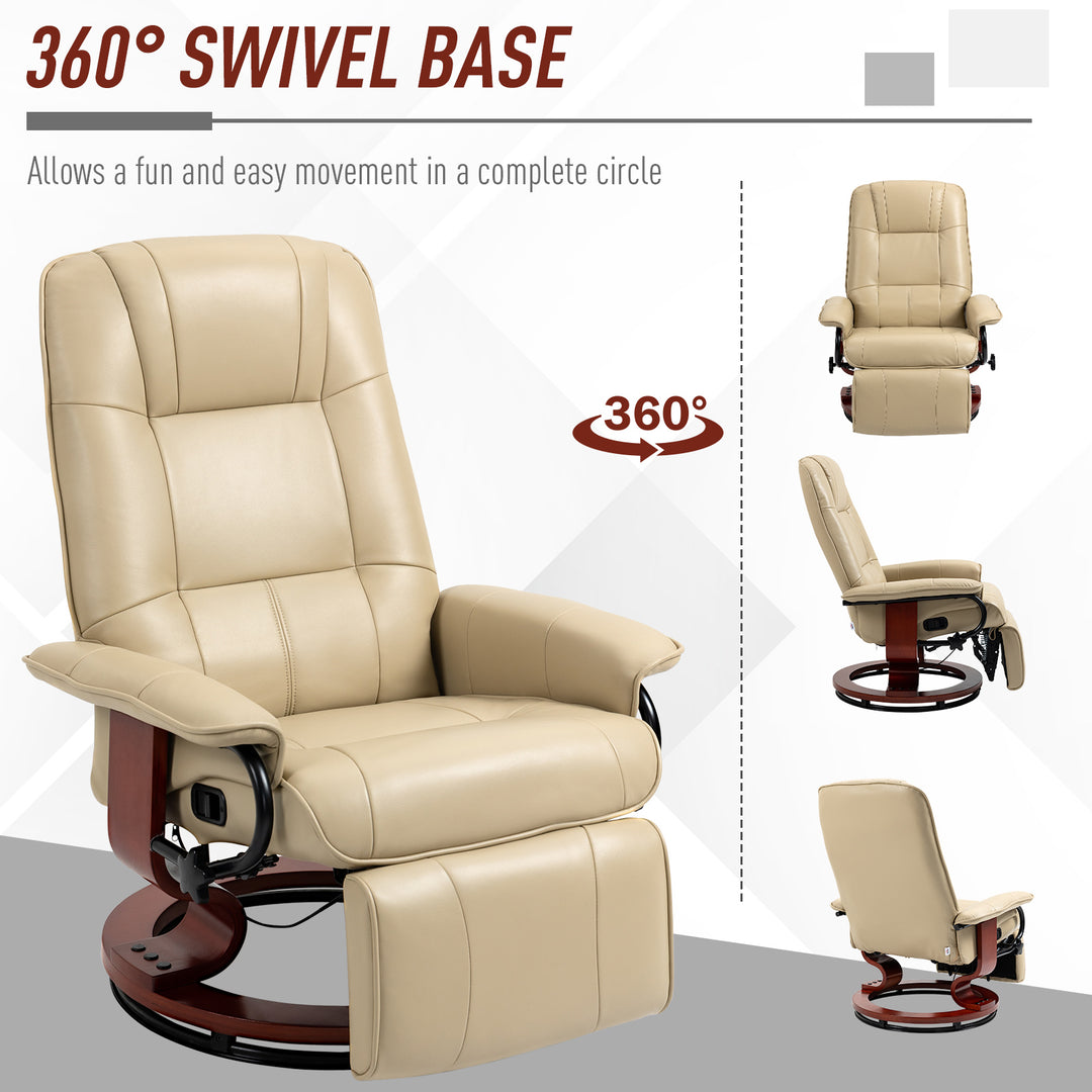 Faux Leather Armchair, with 145° Reclining Back and Footrest - Cream