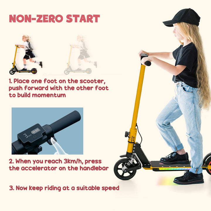 Folding Electric Scooter for Kids Age 6-14 with Dual Brakes, Front Suspension, LED Colourful Lights and Display, 6.8kg Lightweight Aluminium E Scooter, Up to 14 KM/H & 6 KM, Gold Tone