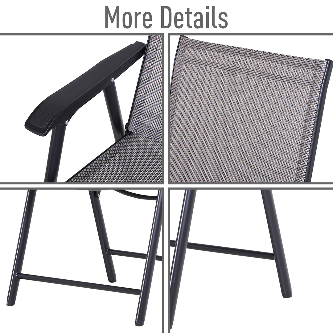 Outsunny Folding Garden Chairs Set of 6, Metal Frame, Outdoor Patio Park Dining Seat, Breathable Mesh Seat, Grey.