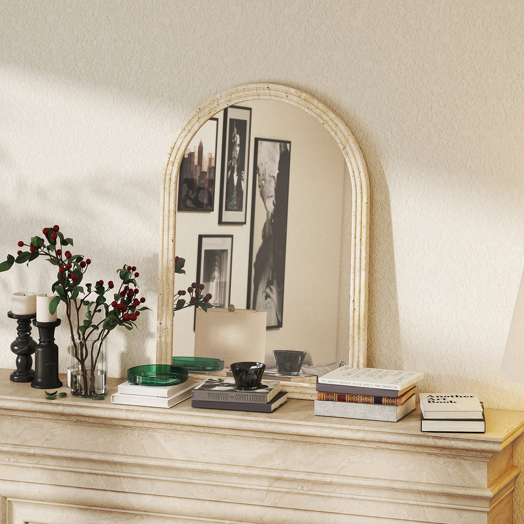 Arched Wall Mirror with Grooved Edge &amp; Hooks, Wall-Mounted Mirror, Mod