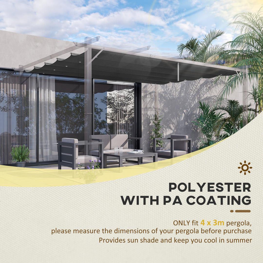 Retractable Pergola Shade Cover, Replacement Canopy for 4 x 3 (m) Pergola, Retractable Roof, Dark Grey