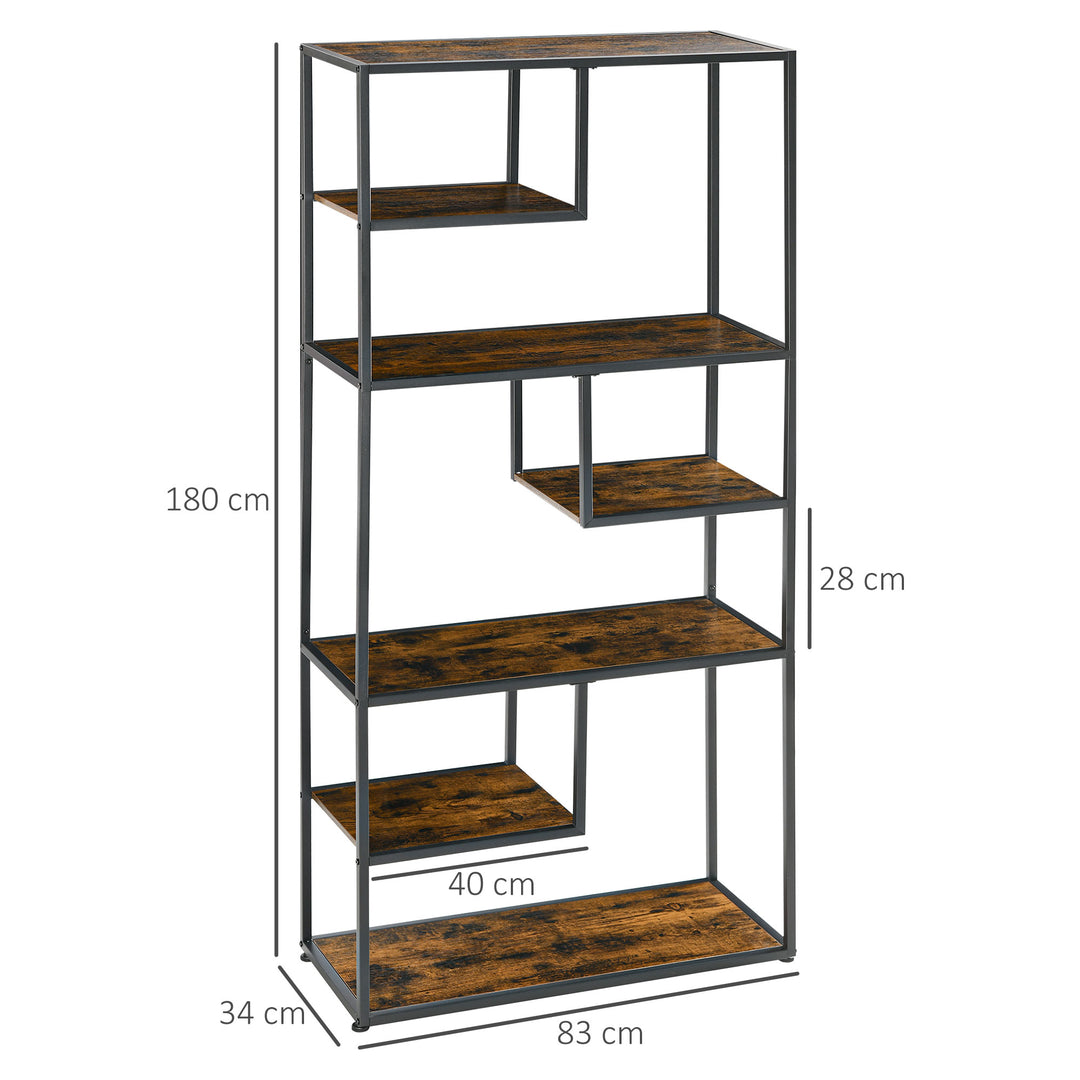 HOMCOM Industrial Bookcase Shelf, 7 Tier Metal Shelving, Storage Shelves for Living Room, Home Office, Bedroom, Rustic Brown | Aosom UK