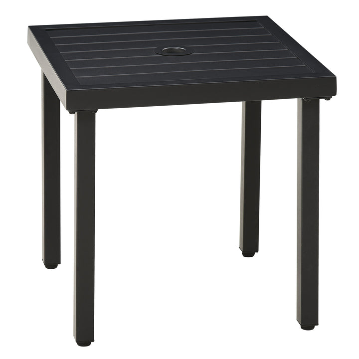 Outsunny Patio Side Table with Umbrella Hole, Durable Steel Frame, Ideal for Balcony and Garden, Black, 50x50cm | Aosom UK