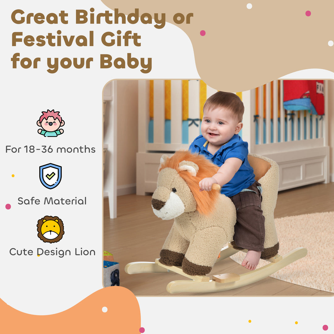 MCL Kids Lion-themed Rocking Horse, with Roaring Sound Button, Seatbelt, Brown