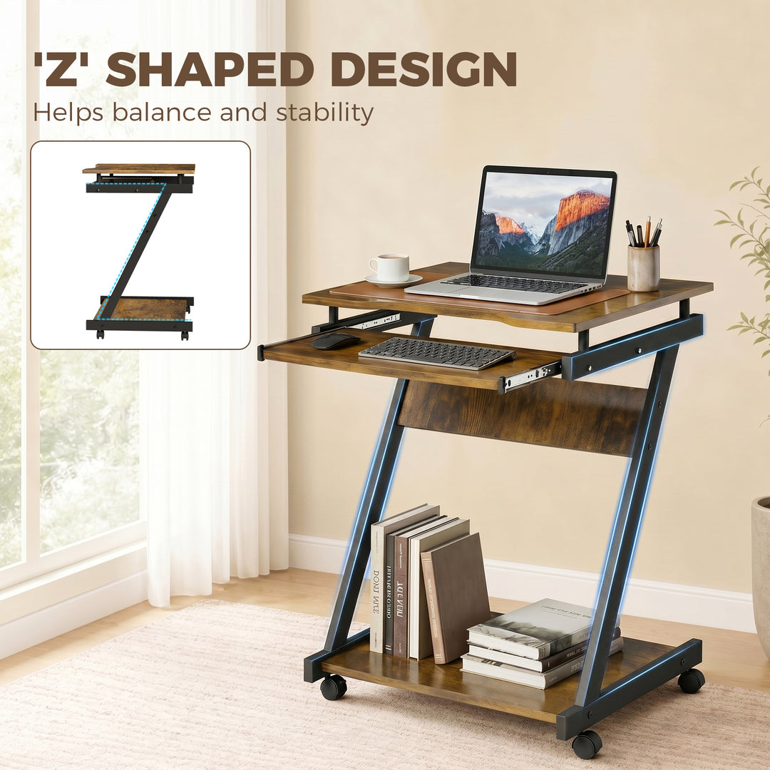 Movable Computer Desk with 4 Moving Wheels and Keyboard Tray