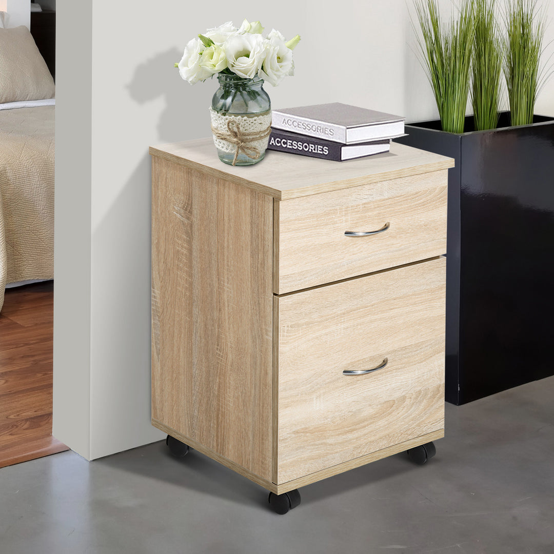 MCL Two Drawer Filing Cabinet with Wheels- Oak