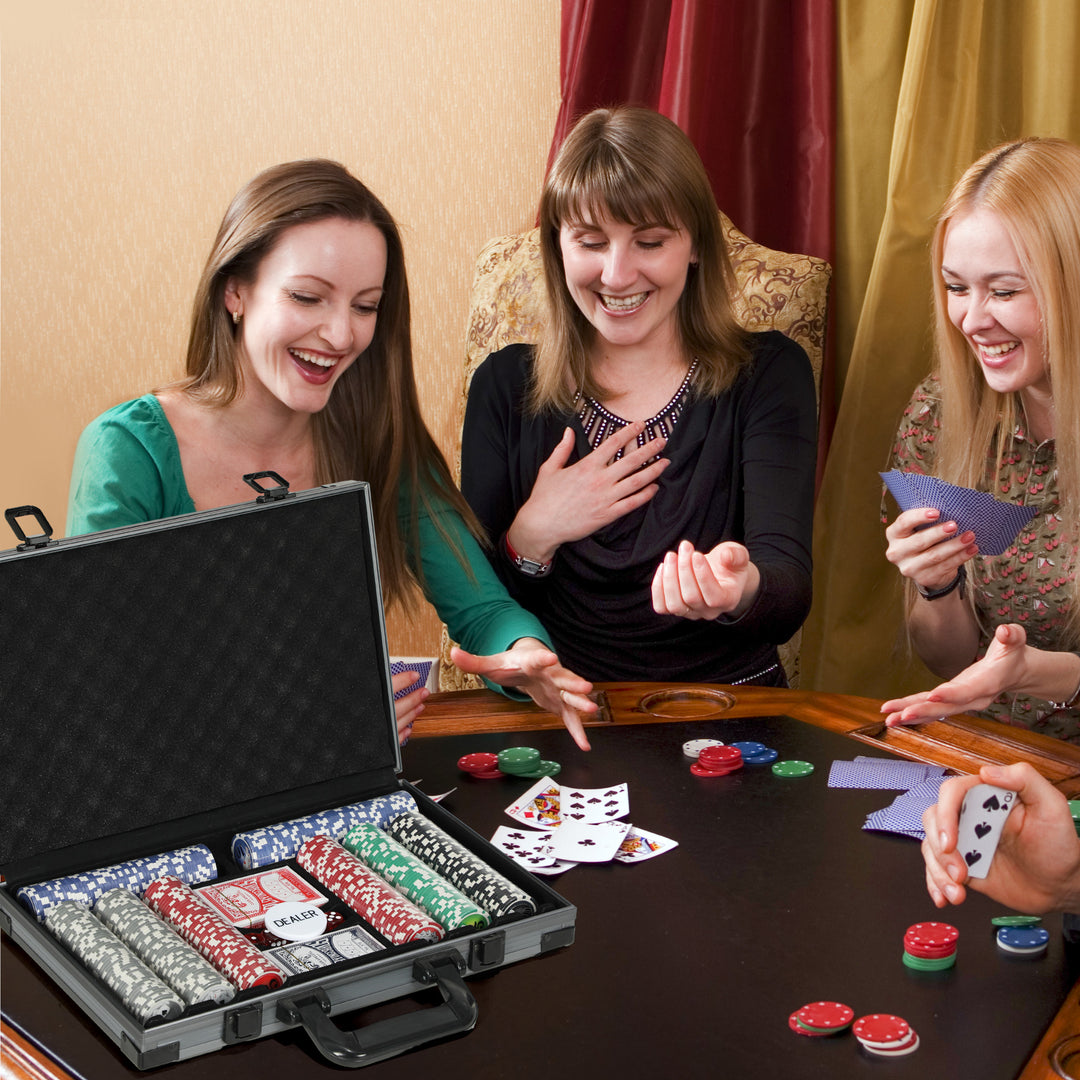 MCL 400-Piece Poker Chips Set with Lightweight ABS Case, Casino Texas Holdem Poker Set with Mat, 11.5g Numbered Poker Chips, Two Decks of Cards, Dealer, Five Dices, Grey