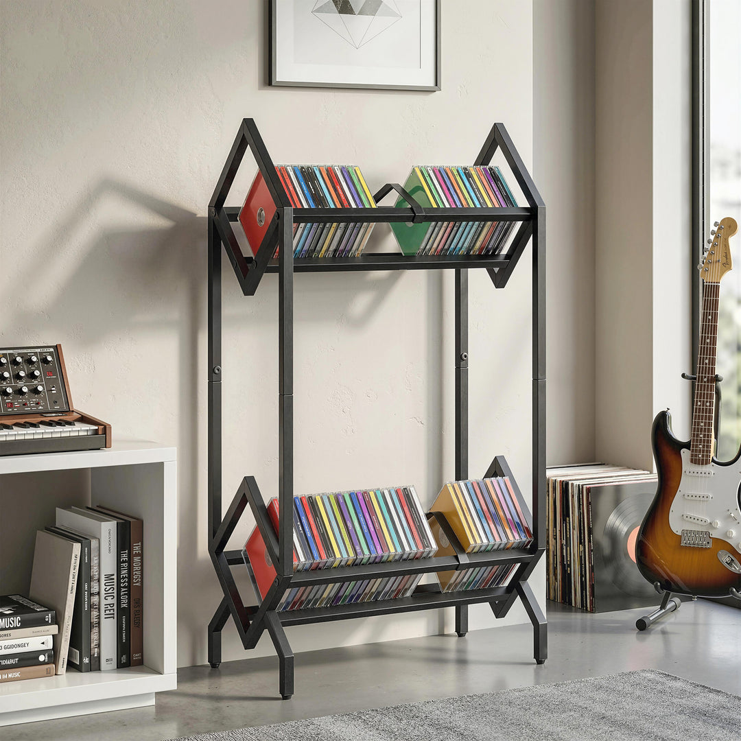 50 CD Storage Rack, 2-Tier Metal CD Storage Unit, Free Standing, Easy 