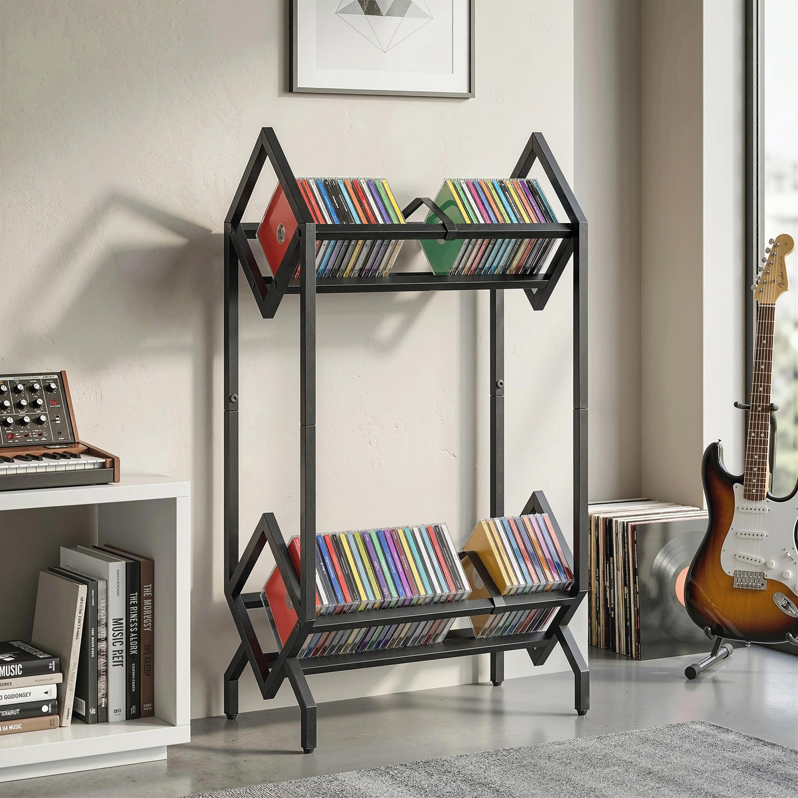 50 CD Storage Rack, 2-Tier Metal CD Storage Unit, Free Standing, Easy 