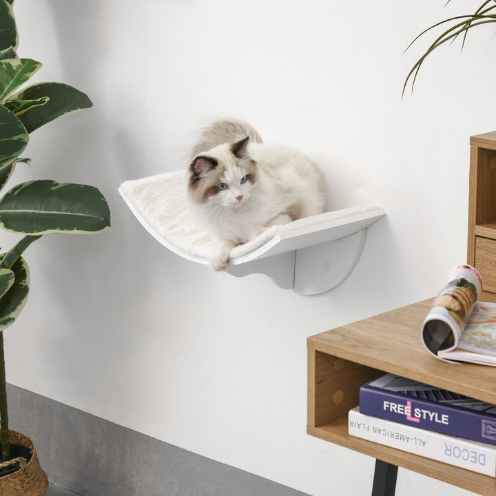 Wood Cat Shelves, Wall-Mounted Cat Shelter, Curved Kitten Bed Perch Climber Furniture 41 x 28 x 21cm White