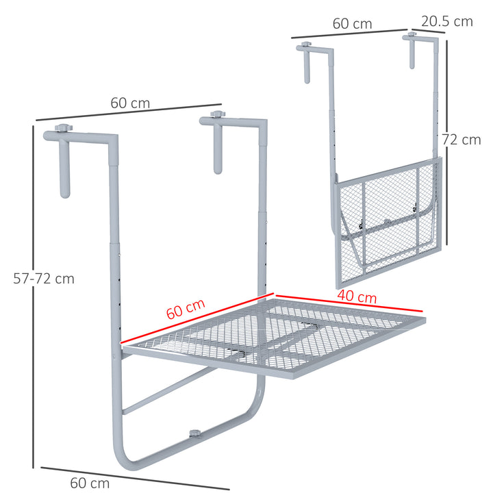 Balcony Hanging Table, Metal Wall Mount Desk, Adjustable Folding Balcony Deck Table for Patio and Garden, Grey