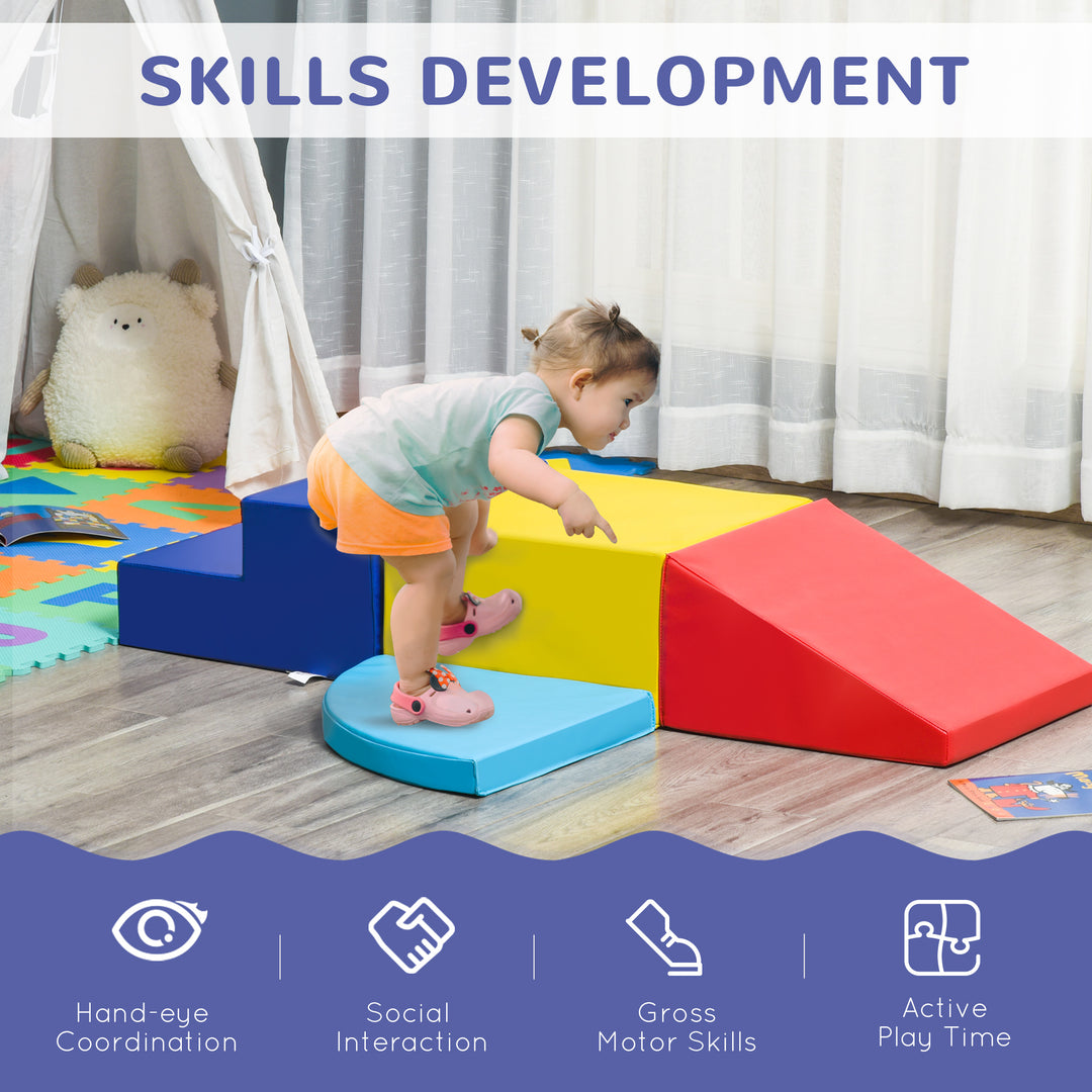 Soft Play 4-piece Climb and Crawl Foam Toddler Stairs and Ramp Colorful Children's Educational Software Activity Toys for Baby Preschooler