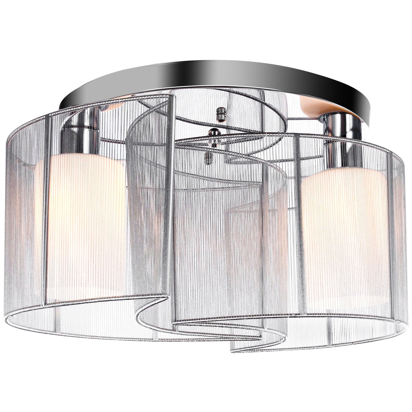 Modern Chandelier, Semi-Flush Mount Ceiling Light with 2 Light, E27 Bulb Base for Hallway, Dining Room, Living Room, White and Silver