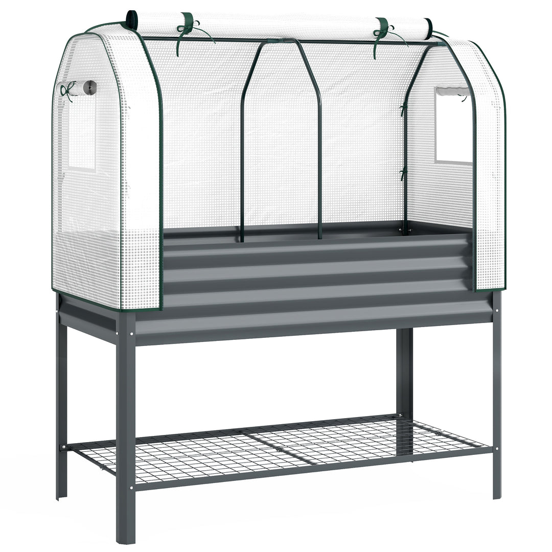 Galvanised Raised Planter with Greenhouse Cover, Metal Raised Garden B