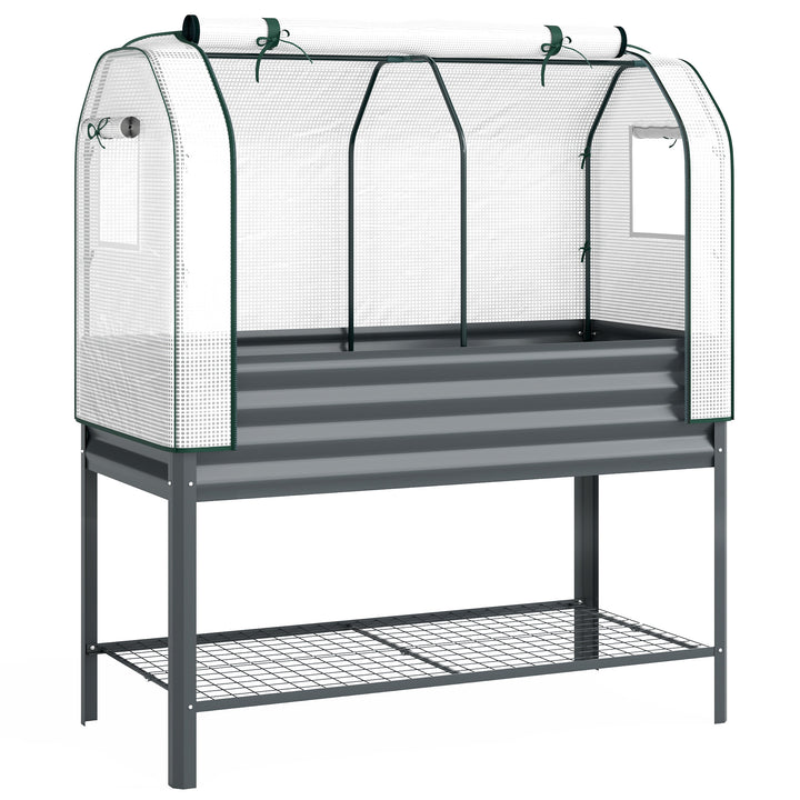 Galvanised Raised Planter with Greenhouse Cover, Metal Raised Garden B