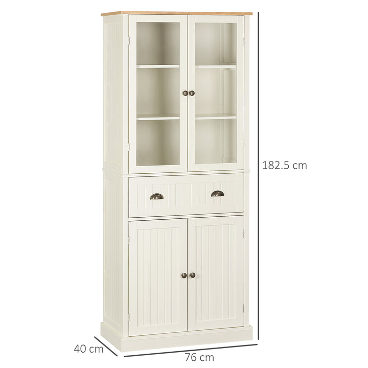 MCL Freestanding Kitchen Cupboard, 5-tier Storage Cabinet with Adjustable Shelves and Drawer for Living Room, Dining Room, Cream White