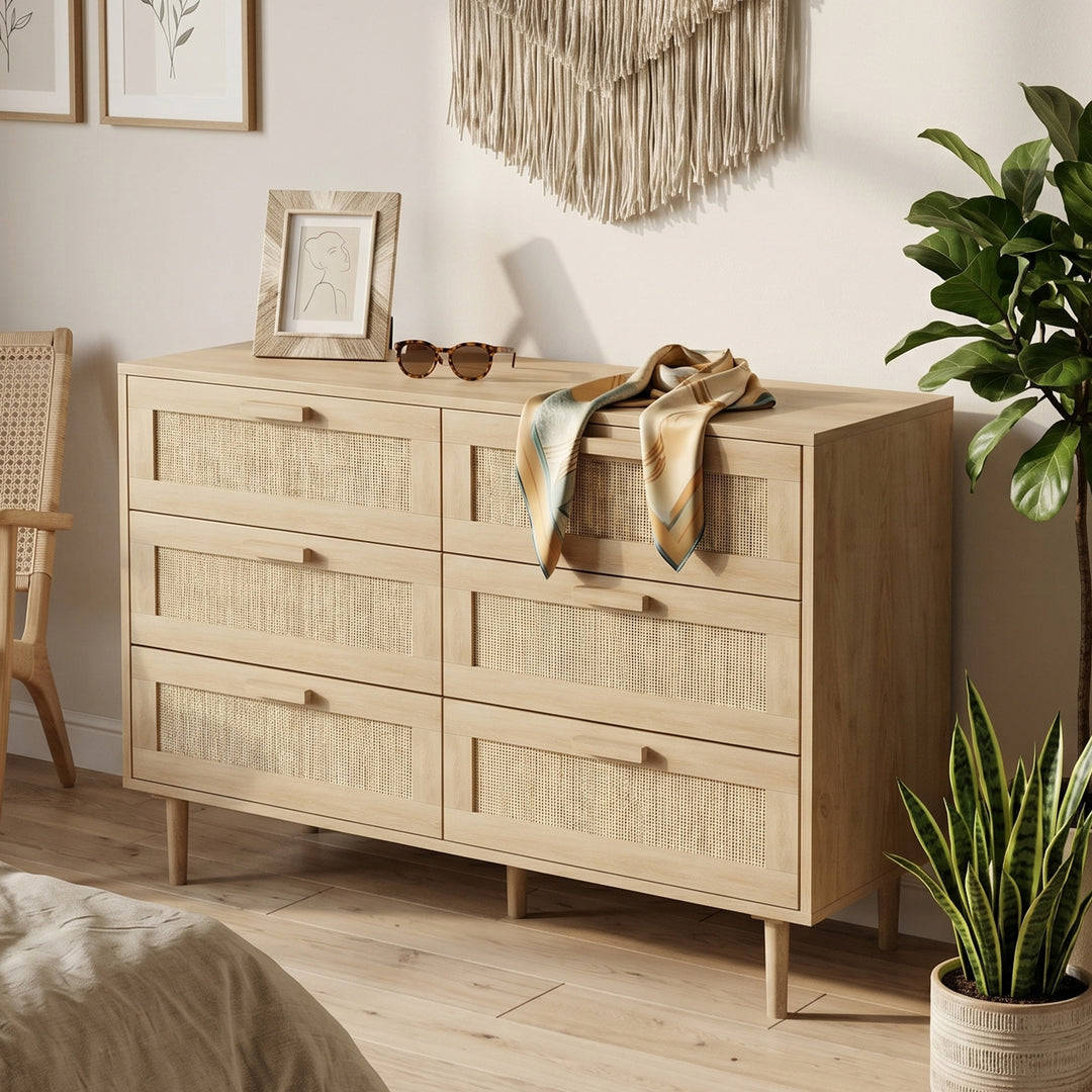 Chest of Drawers, 6-Drawer Dresser, Tall Storage Drawer Unit with Ratt