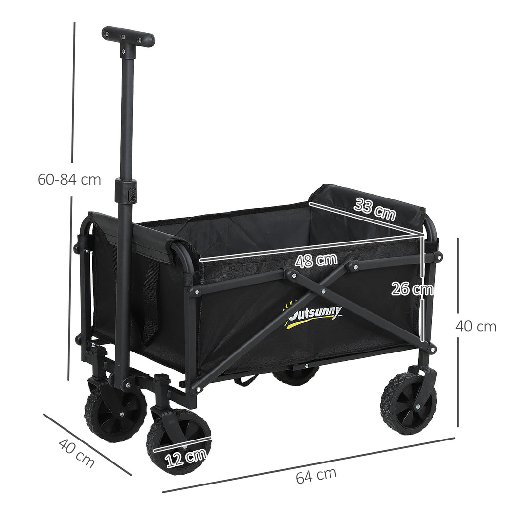41L Festival Trolley on Wheels, Small Garden Folding Trolley Cart, 60kg Heavy Duty Collapsible Folding Wagon with Adjustable Handle and Carrying Bag for Beach, Camping, Festival, Black