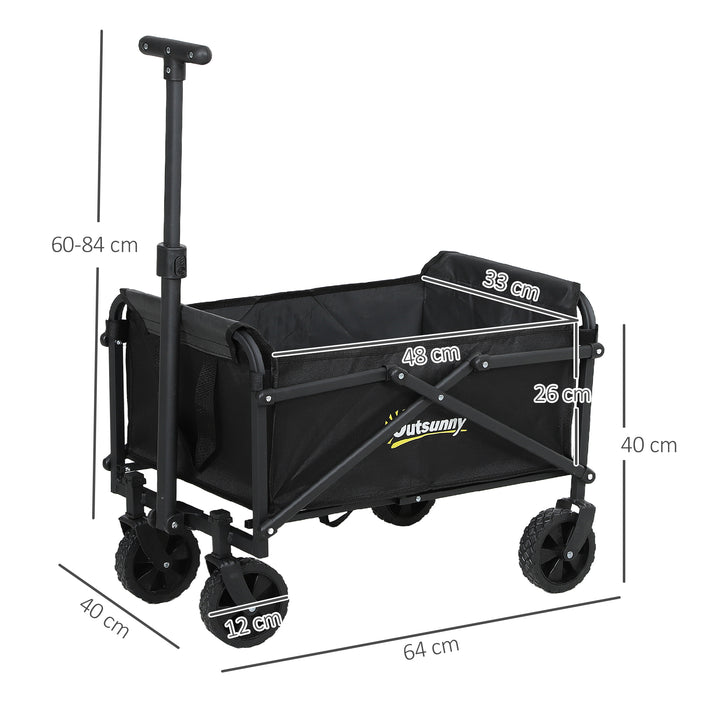 41L Festival Trolley on Wheels, Small Garden Folding Trolley Cart, 60kg Heavy Duty Collapsible Folding Wagon with Adjustable Handle and Carrying Bag for Beach, Camping, Festival, Black