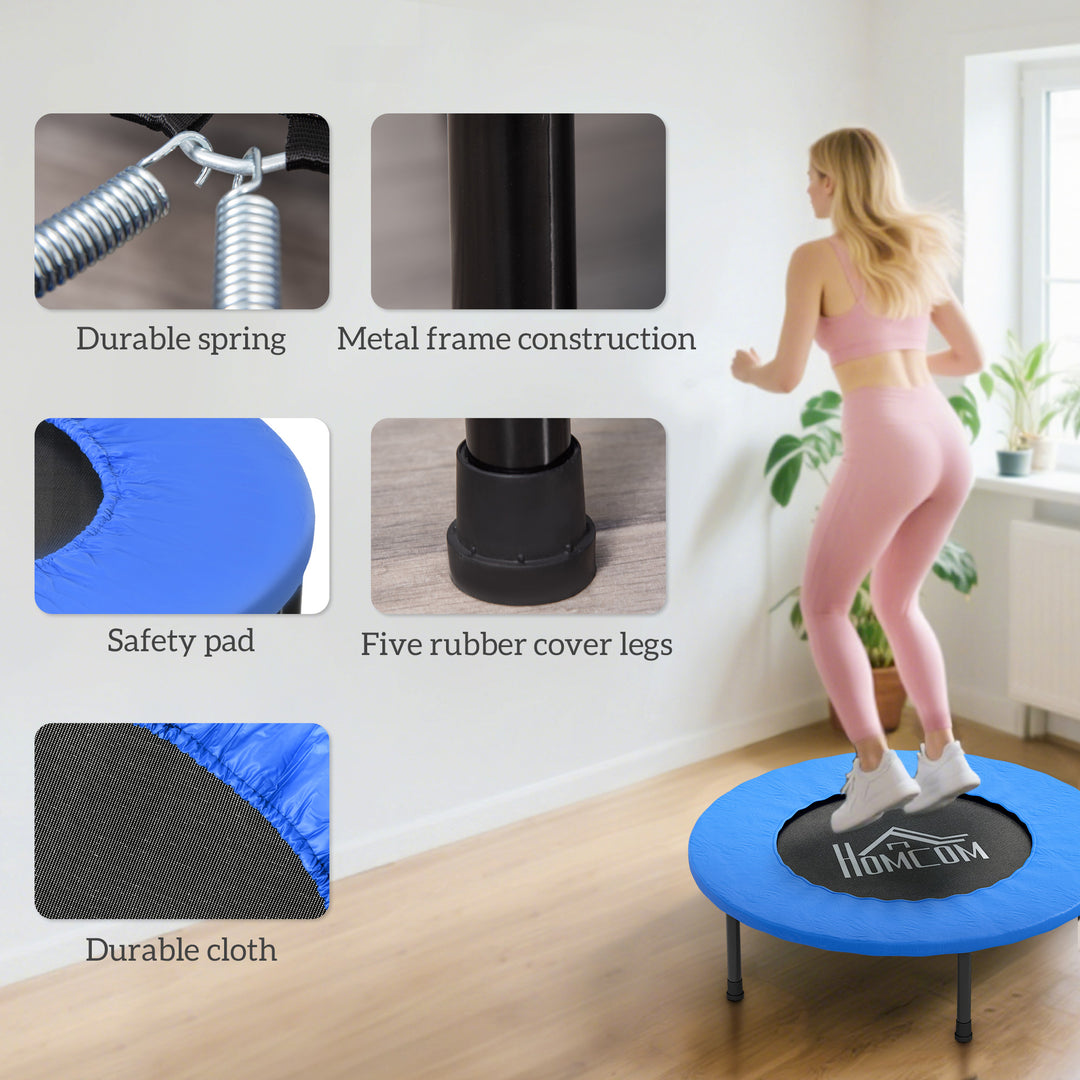 32" Mini Fitness Trampoline Home Gym Yoga Exercise Rebounder Indoor Outdoor Jumper with Safety Pad, Support Up to 100 KG, Blue and Black
