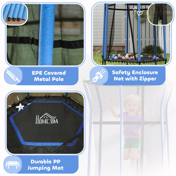 Kids Trampoline Mini Bouncer with Enclosure Safety Net For Ages 3-10 Years - Blue