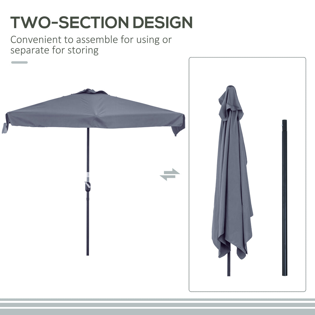 2.3m Half Parasol Semi Round Umbrella Patio Metal Frame Crank Handle for Balcony-- NO BASE INCLUDED, Grey