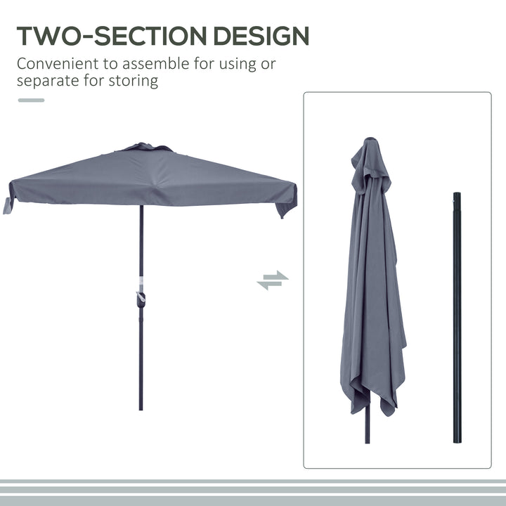 2.3m Half Parasol Semi Round Umbrella Patio Metal Frame Crank Handle for Balcony-- NO BASE INCLUDED, Grey