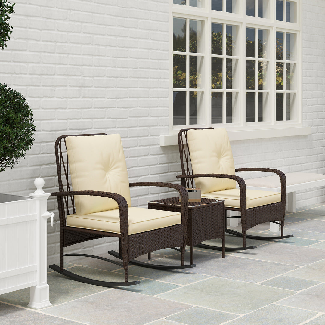 Three-Piece Rocking Chair Rattan Bistro Set - Brown