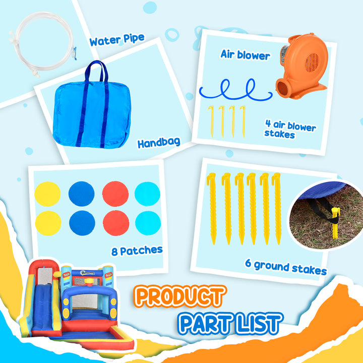 MCL 4-in-1 Bouncy Castle, with Slide, Trampoline, Climbing Wall, Blower, Multicoloured