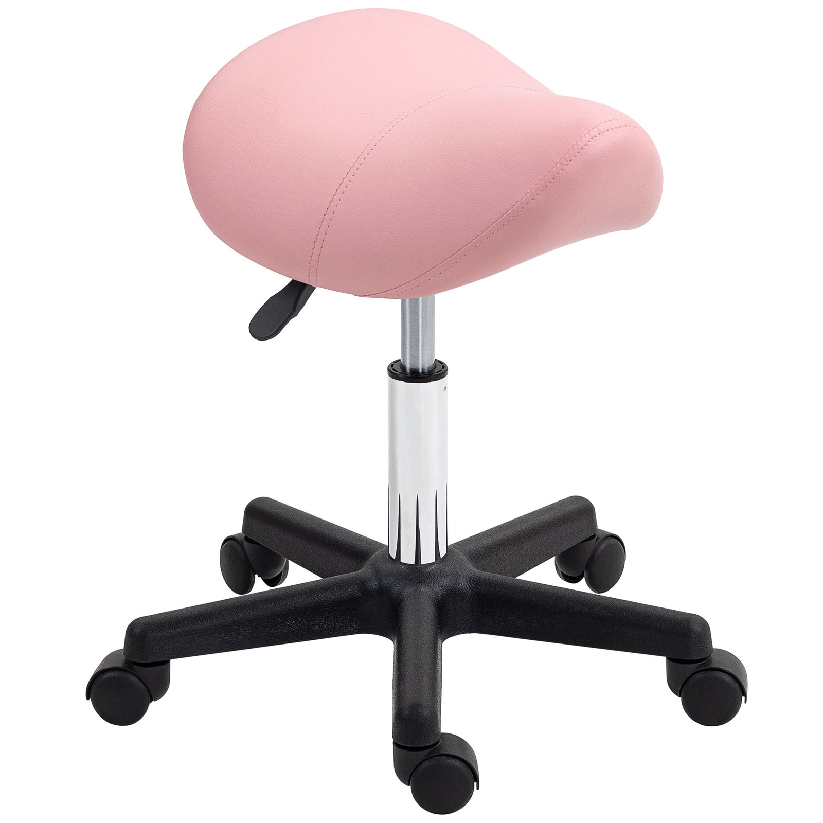Saddle Stool, PU Leather Adjustable Rolling Salon Chair with Steel Frame for Massage, Spa, Beauty and Tattoo, Pink