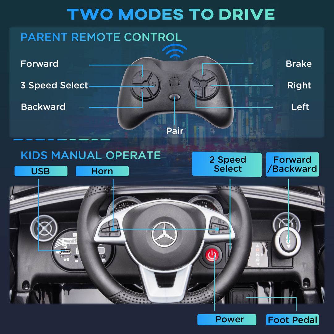 MCL Benz SLC 300  Licensed 12V Kids Electric Ride On, with Music, Remote Control, LED Headlights, Horn, Black