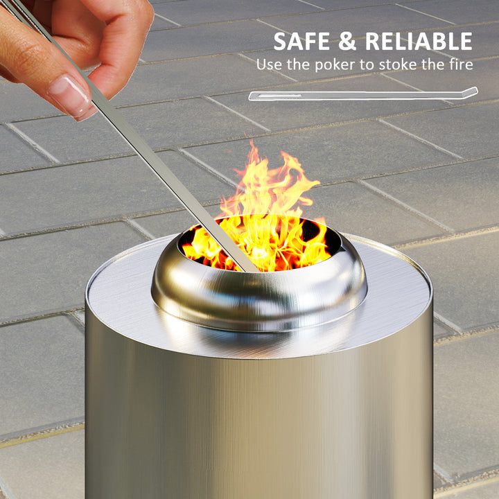 Smokeless Fire Pit, 16 x 16 cm Stainless Steel Portable Wood Burning Firepit with Poker, Wood or Pellet Fuelled Tabletop Fire Pit for Garden Camping Bonfire Party, Silver Tone