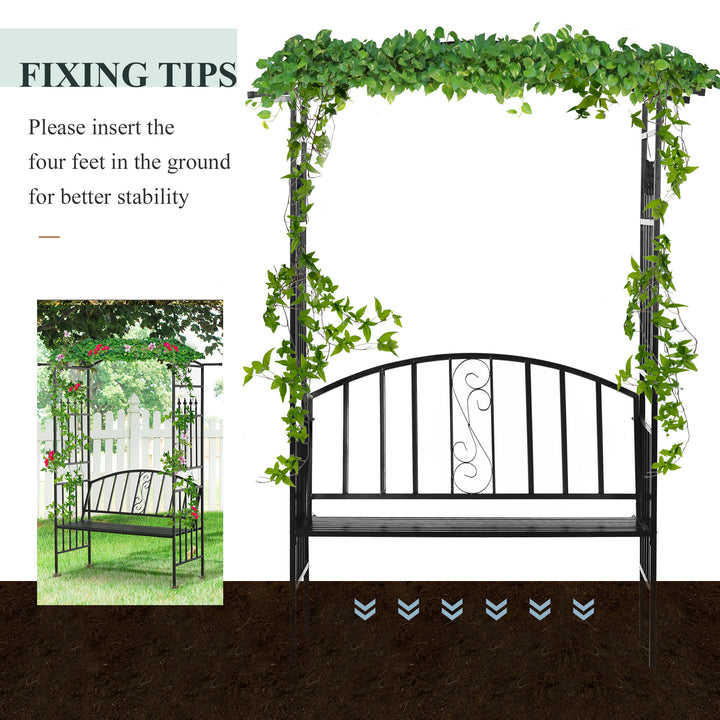 Steel Frame Outdoor Garden Arch w/ 2-Seater Bench Black