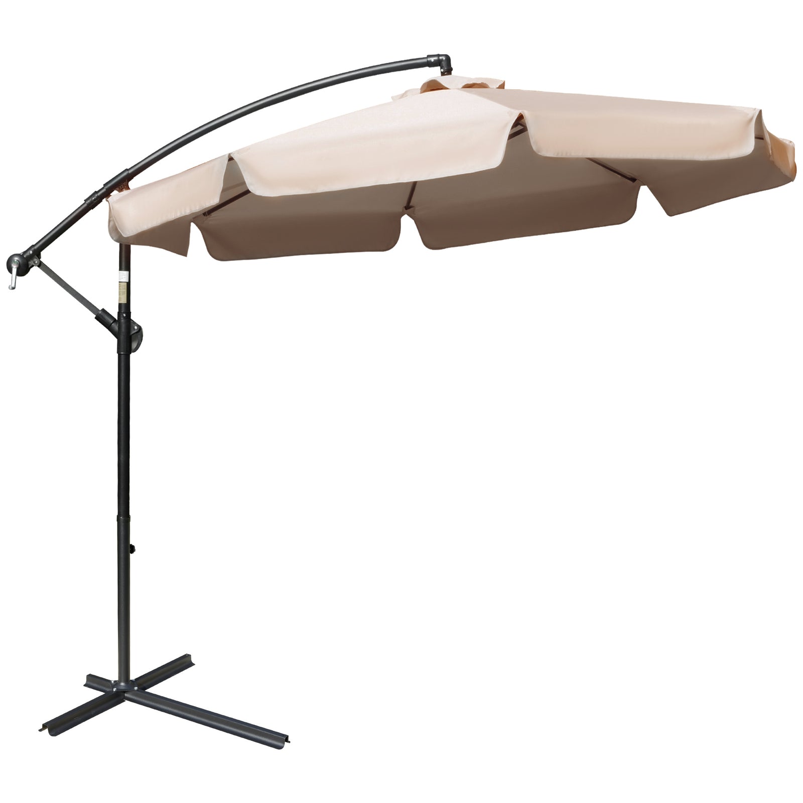 2.7m Cantilever Parasol Banana Sun Umbrella with Crank Handle and Cross Base for Outdoor Hanging Sun Shade Light Brown