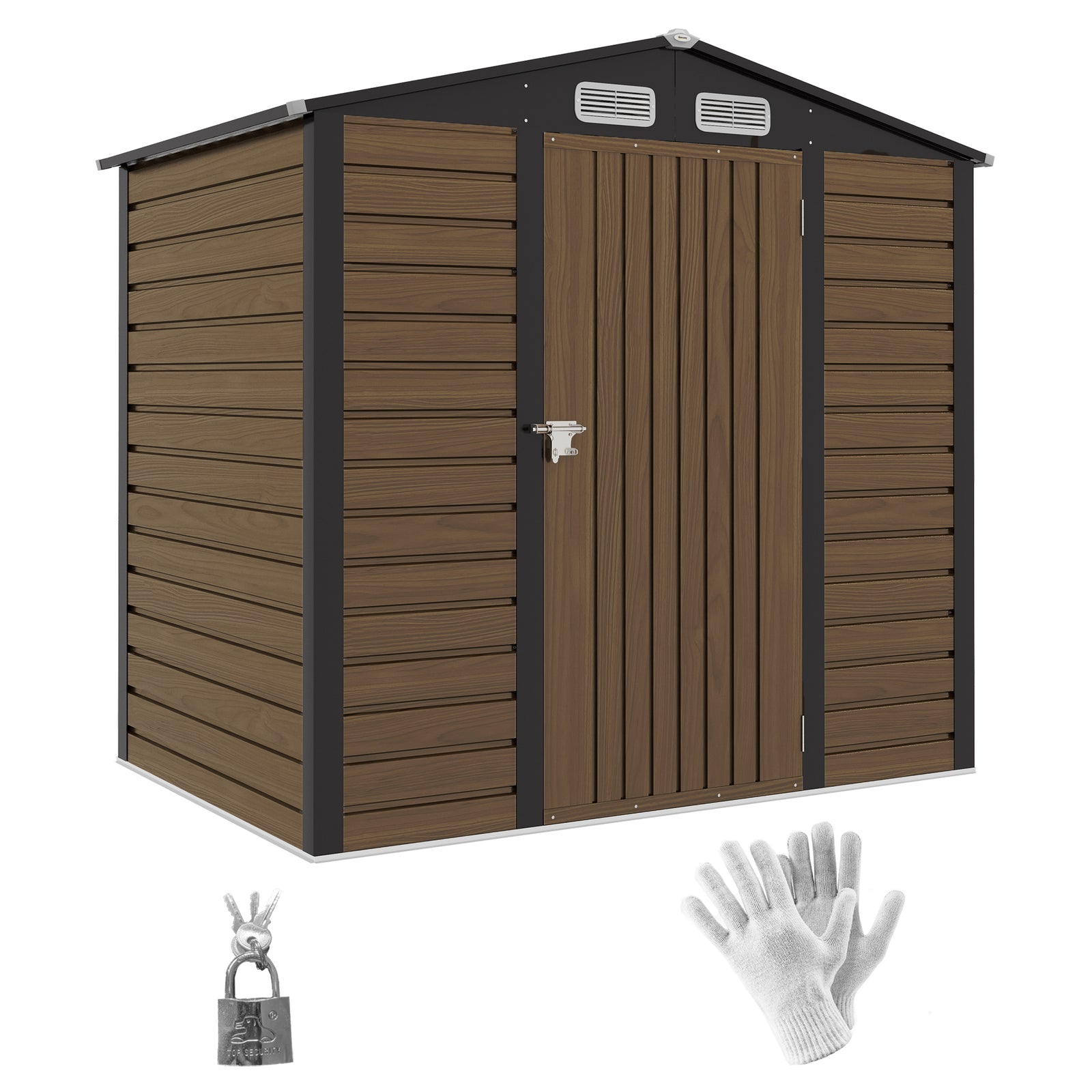 4 x 6ft Galvanised Steel Garden Shed, with Lock and Gloves - Oak