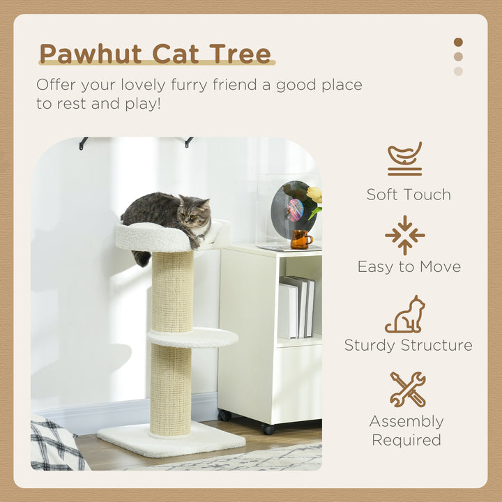 PawHut 2 Tier Sisal Sherpa Cat Tree with Basket Cushion Sisal Post Cream White | Aosom UK