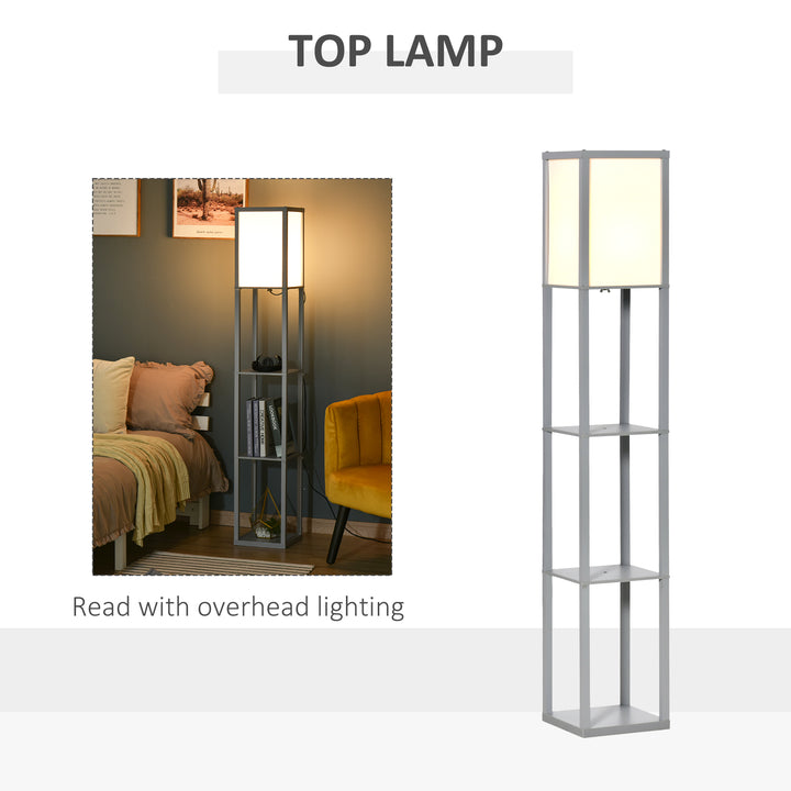 MCL 3-Tier Floor Lamp, Floor Light with Storage Shelf, Reading Standing Lamp with Acrylic Shade for Living Room, Bedroom, Kitchen, Dining Room, Office, Dorm, 160cm, Grey