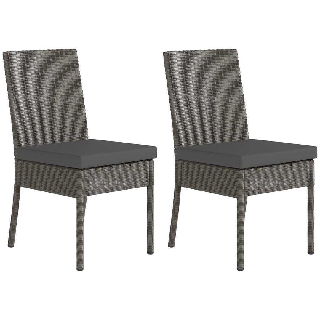 Set of Two Armless Rattan Garden Chairs - Dark Grey