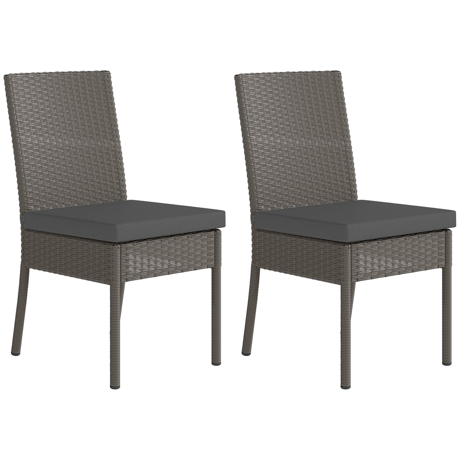 Set of Two Armless Rattan Garden Chairs - Dark Grey